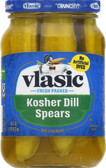 Close-up of Vlasic Kosher Dill Spears showing juicy texture and bold dill flavor