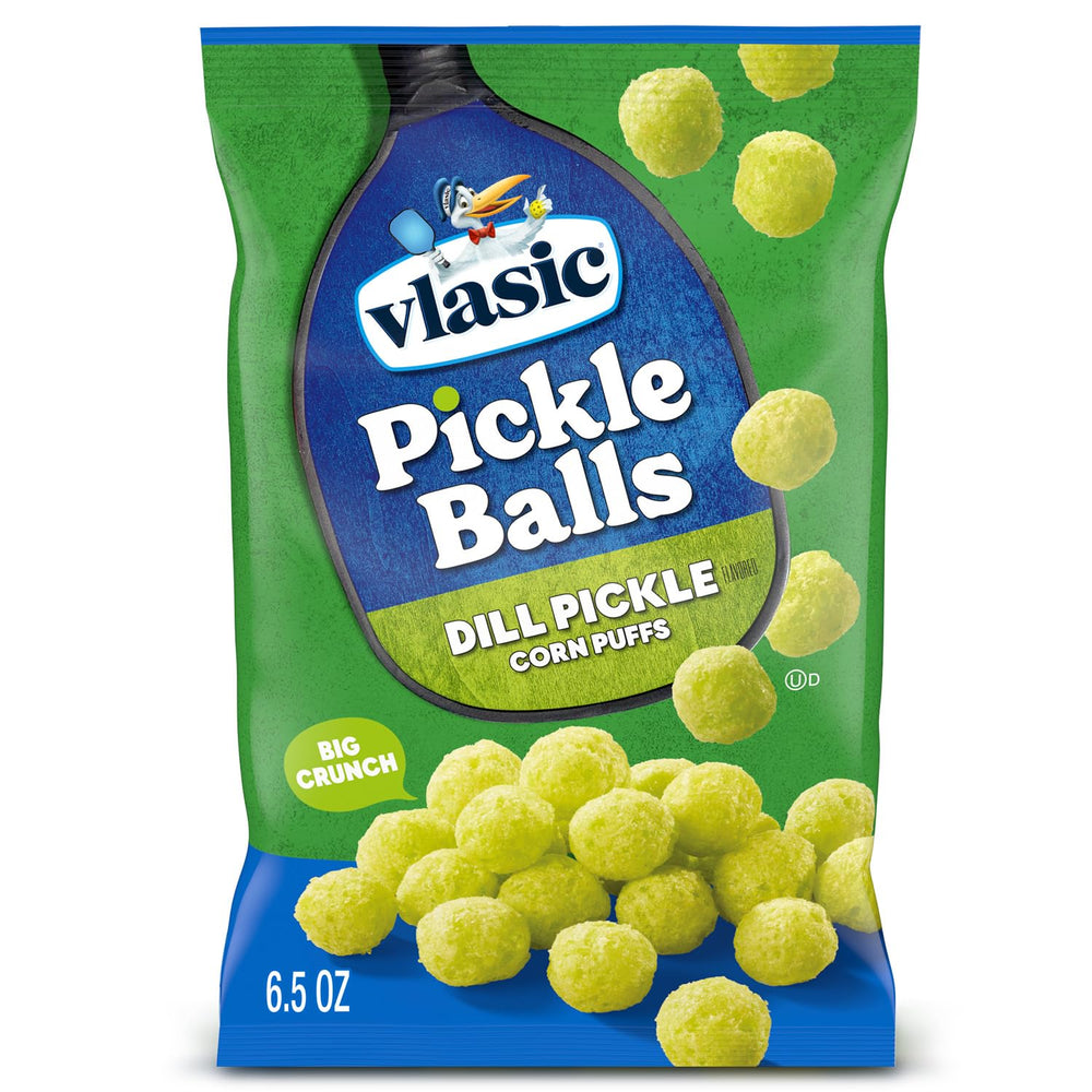 Vlasic Pickle Balls bag front view, dill flavor for game-day cravings.