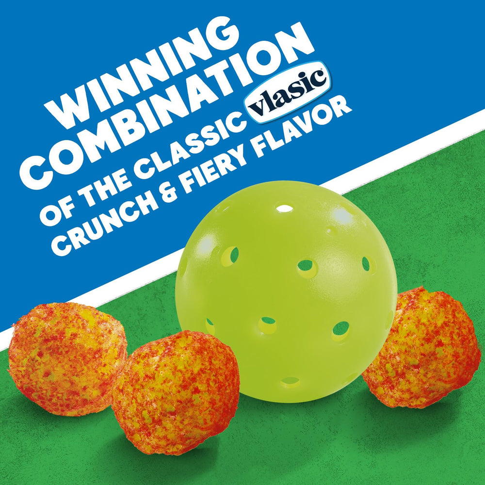 Vlasic Pickle Balls gluten-free snack packaging display communicates bold dill taste.