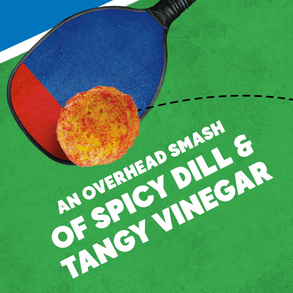 Vlasic Pickle Balls packaging display on shelves signals party-friendly spicy dill flavor.