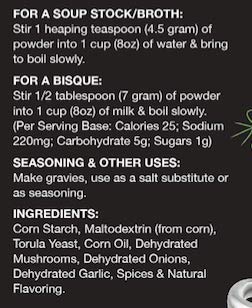 Ingredients highlight non-GMO and gluten-free attributes of Vogue Cuisine base.