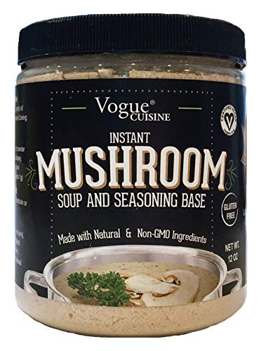 Vogue Cuisine mushroom soup base jar front showing versatility and flavor.
