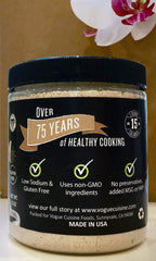 Closeup of Vogue Cuisine packaging highlighting gluten-free and vegan notes.