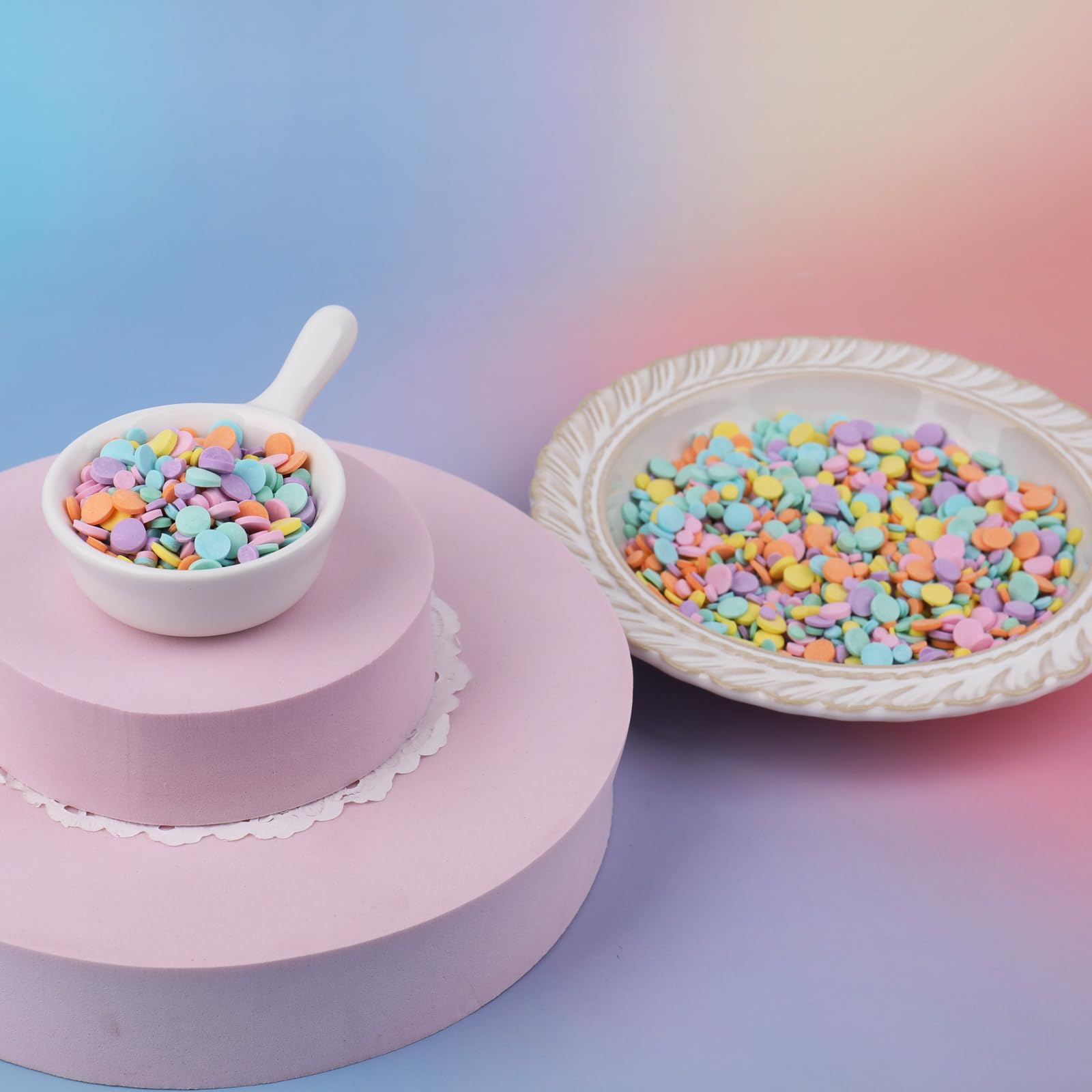VoKaSar birthday cake with vibrant round confetti sprinkles.