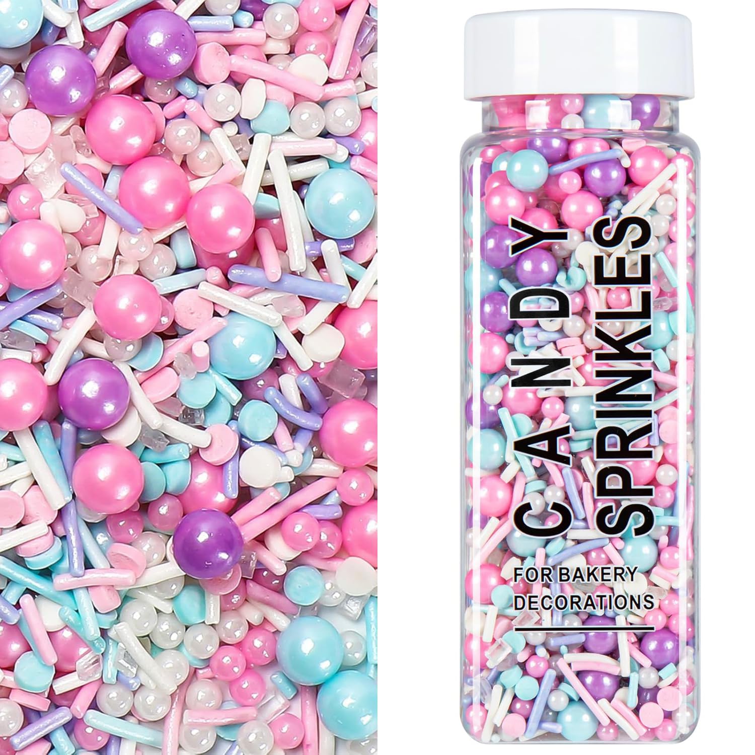 VoKaSar pastel sprinkles on cakes in pink, purple, blue and white for a dreamy finish