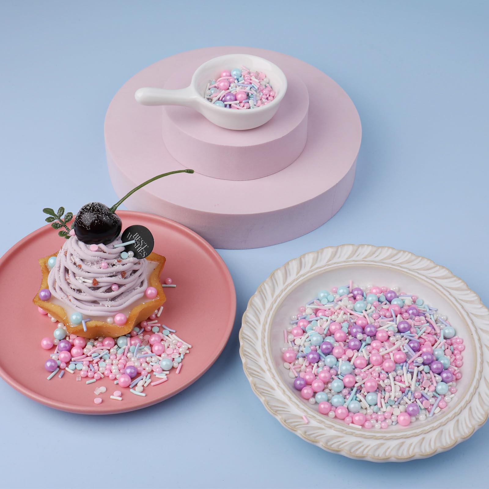 VoKaSar sprinkles used as party favors with pink purple blue hues