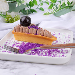 VoKaSar Purple Sprinkles on frosting decor adds durable, non-melting shine.