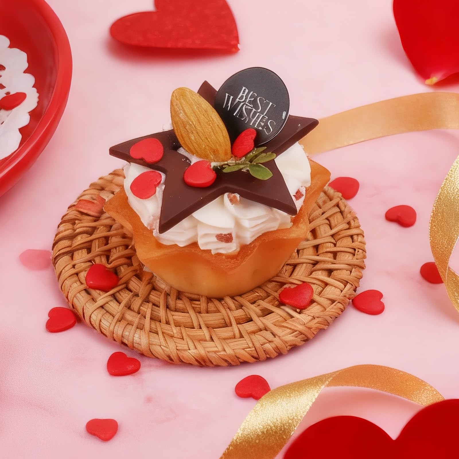 VoKaSar heart sprinkles gracefully pour onto frosted treats.