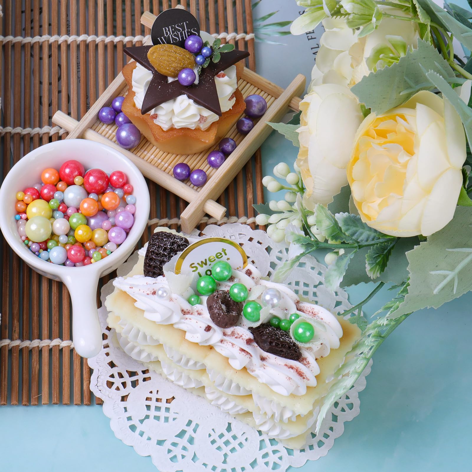 VoKaSar White Pearl Sprinkles on a wedding cake scene for celebration elegance