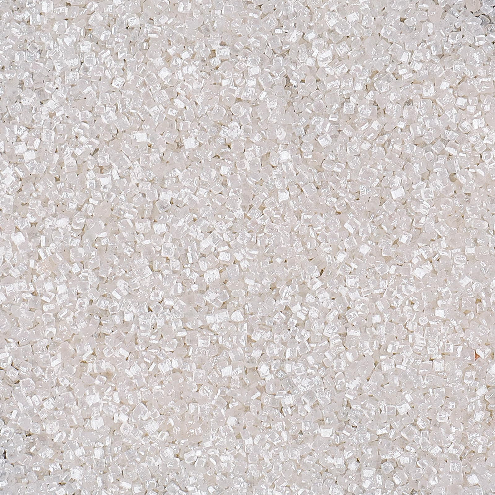 VoKaSar white sanding sugar 130g pack adds sparkling decoration to cakes.