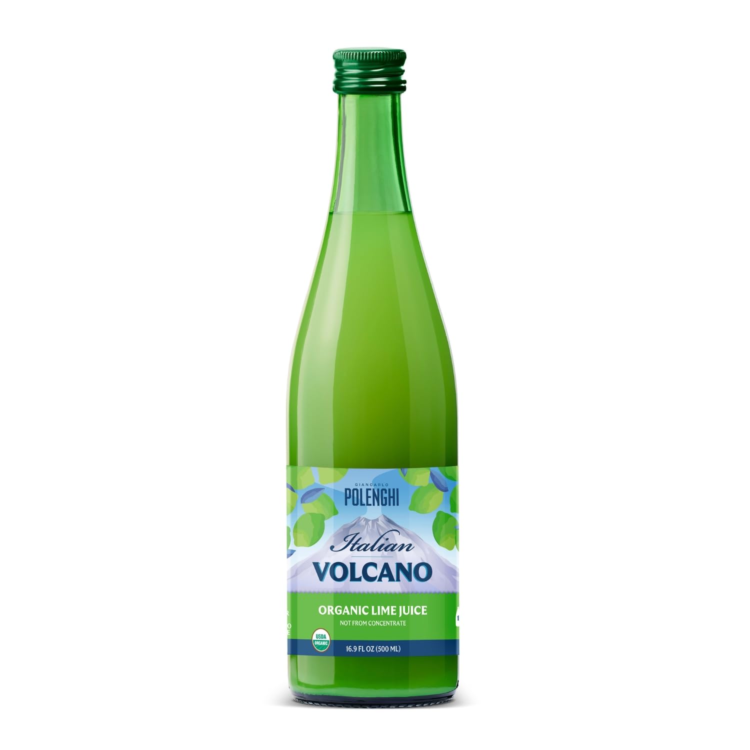 Volcano Juice Lime Italian Vlcn Organic bottle front view with bright lime flavor