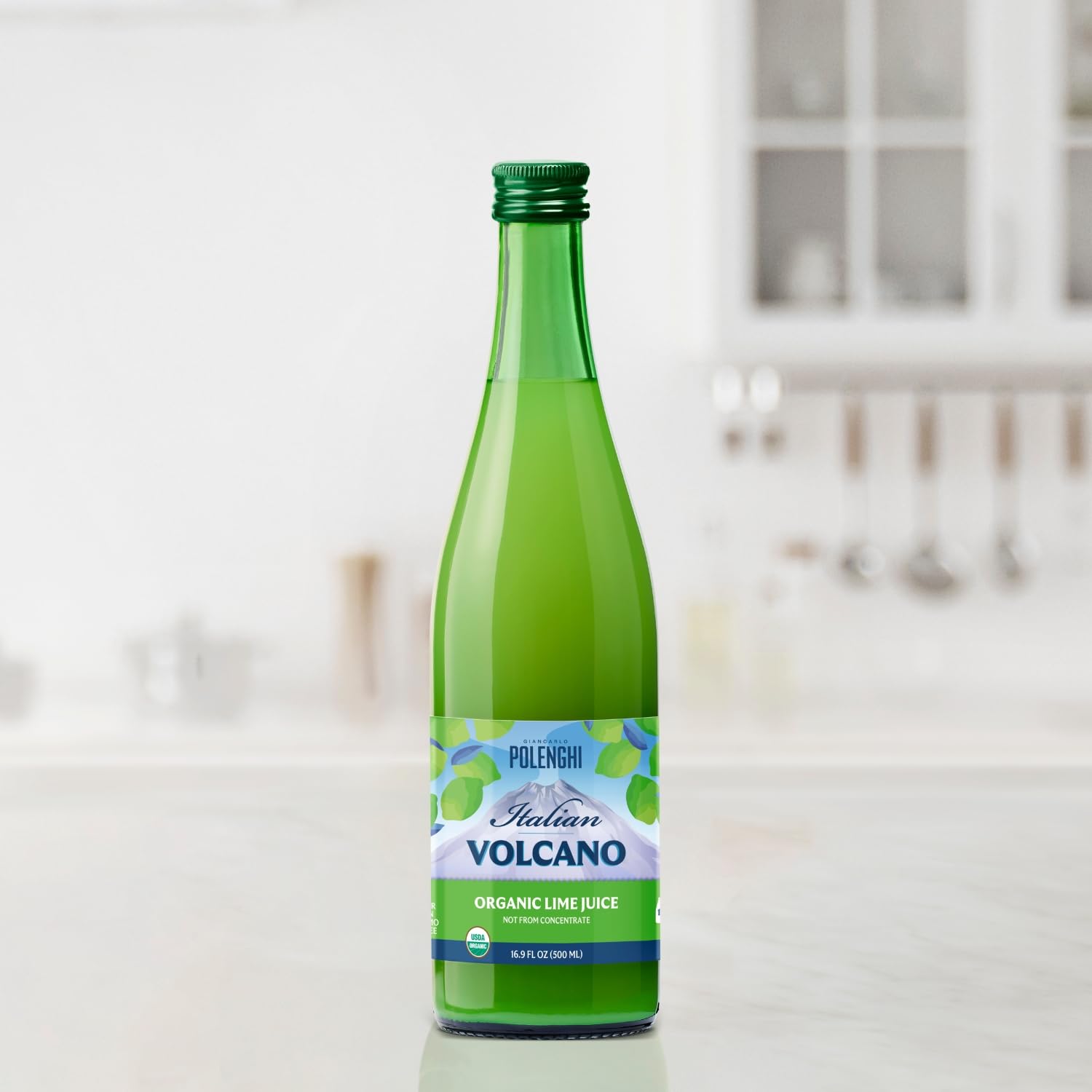 Volcano Juice Lime being poured, ideal for refreshing drinks and marinades