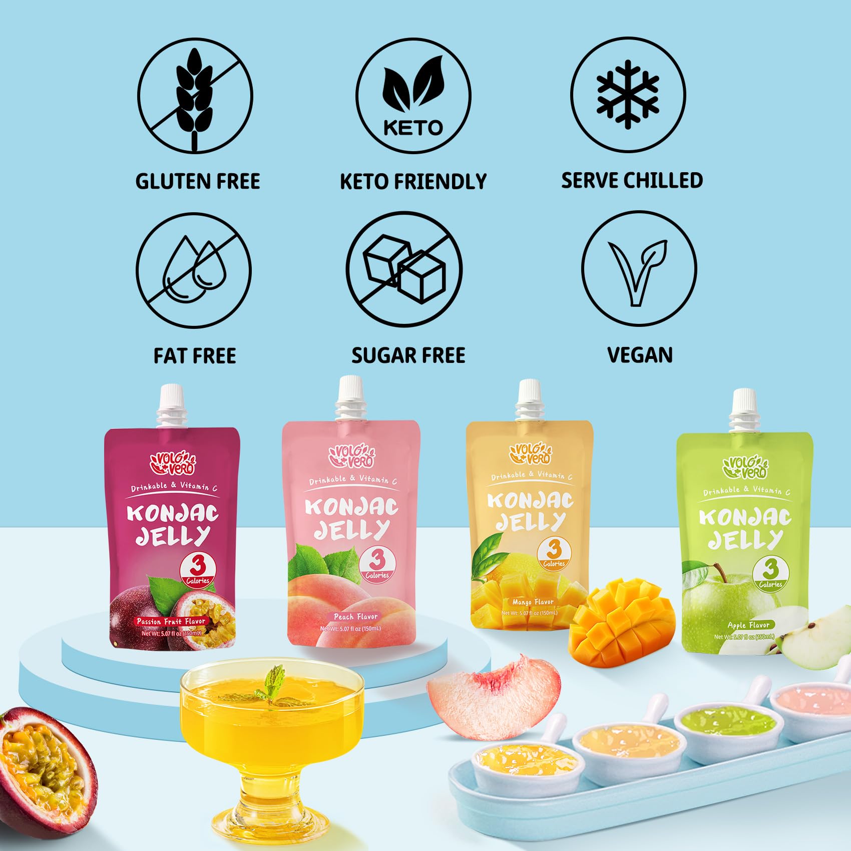 VOLO VERO Peach flavor pouch offering a light, low-calorie treat