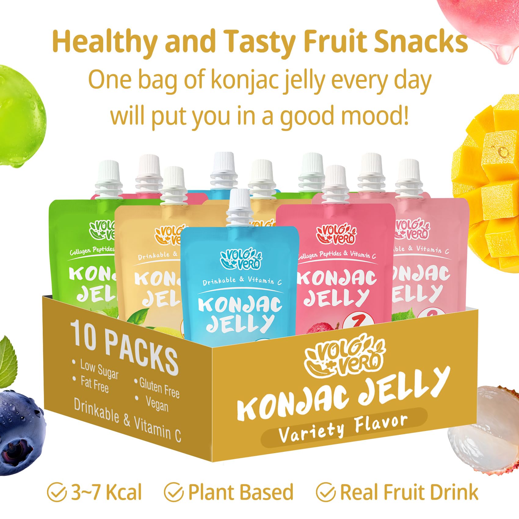 VOLO VERO lychee konjac jelly pouch with collagen peptides for skin and joints
