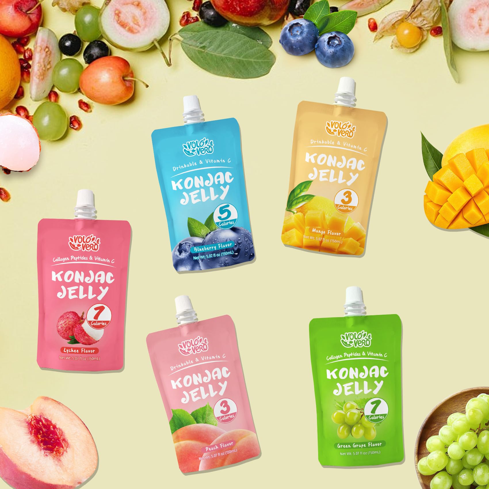 VOLO VERO variety pack display of konjac jelly pouches