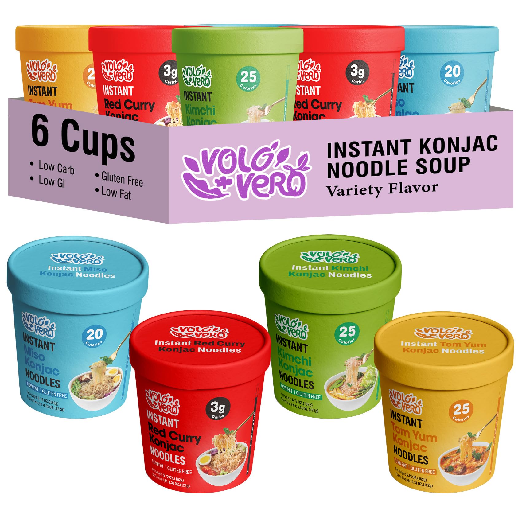 VOLO VERO Konjac Noodles Tom Yum cup, a low-calorie, flavorful ready meal.