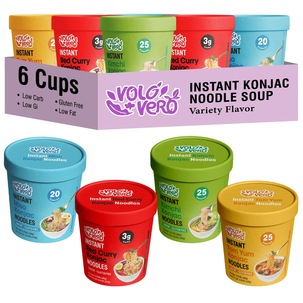 VOLO VERO Konjac Noodles Tom Yum cup, a low-calorie, flavorful ready meal.