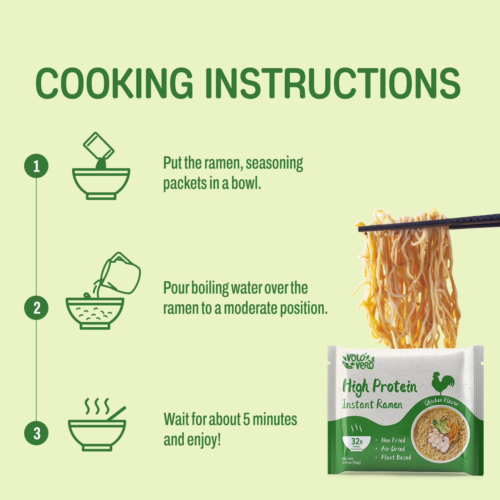 VOLO VERO ready-in-5-min ramen pack illustrating effortless office or home meals