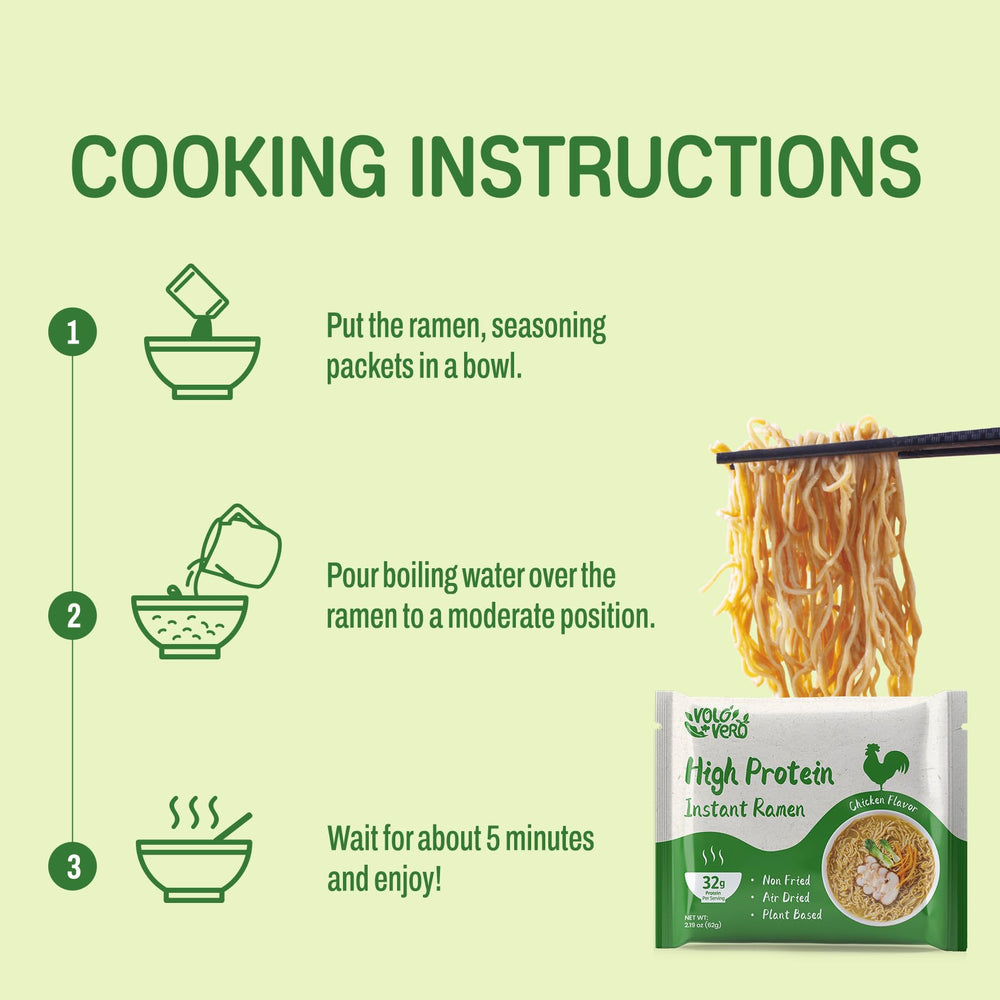 VOLO VERO ready-in-5-min ramen pack illustrating effortless office or home meals