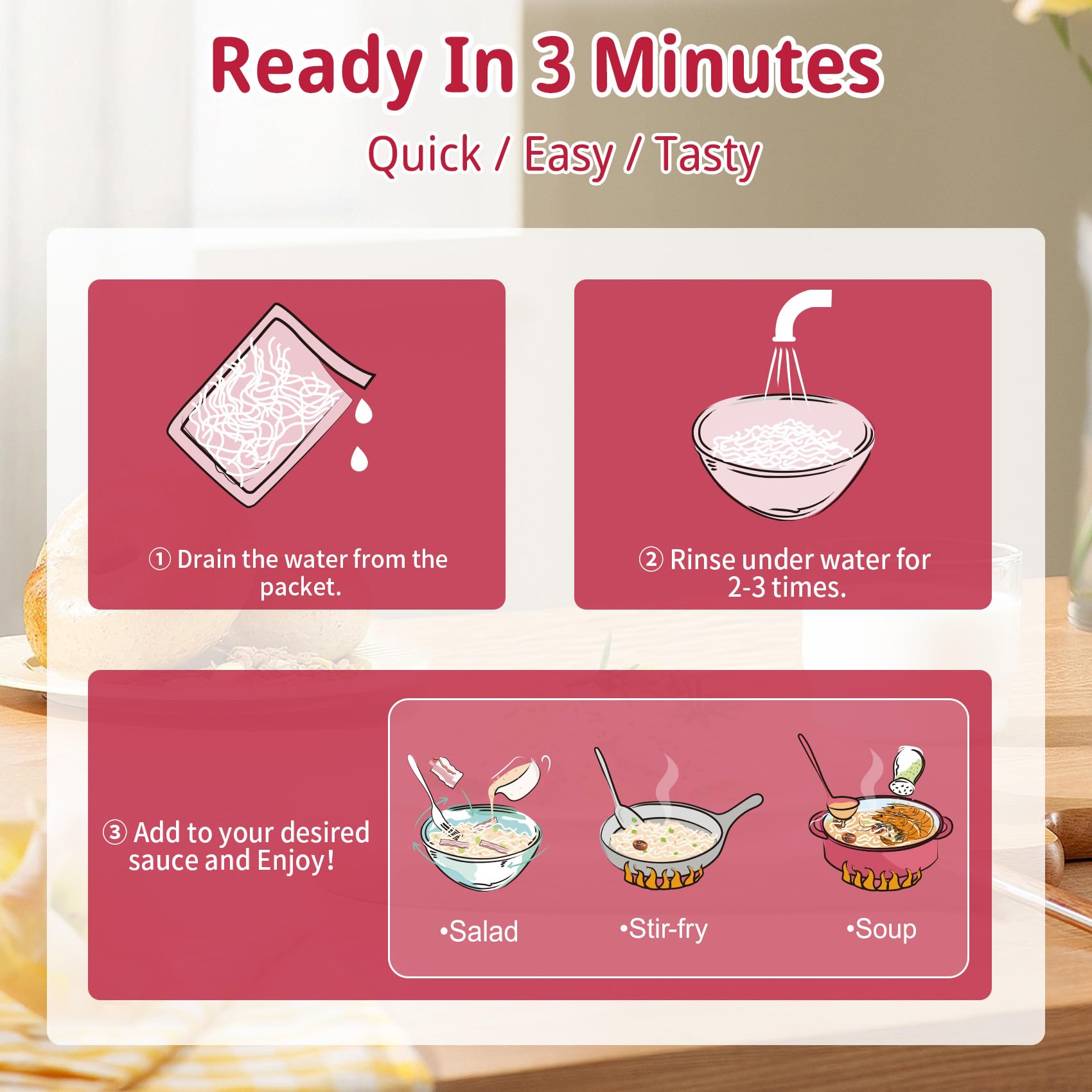 Volovero Konjac Noodles rice shape in soup, ideal for warm bowls