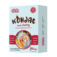 Volovero Konjac Noodles variety pack front view, versatile low-carb pasta option