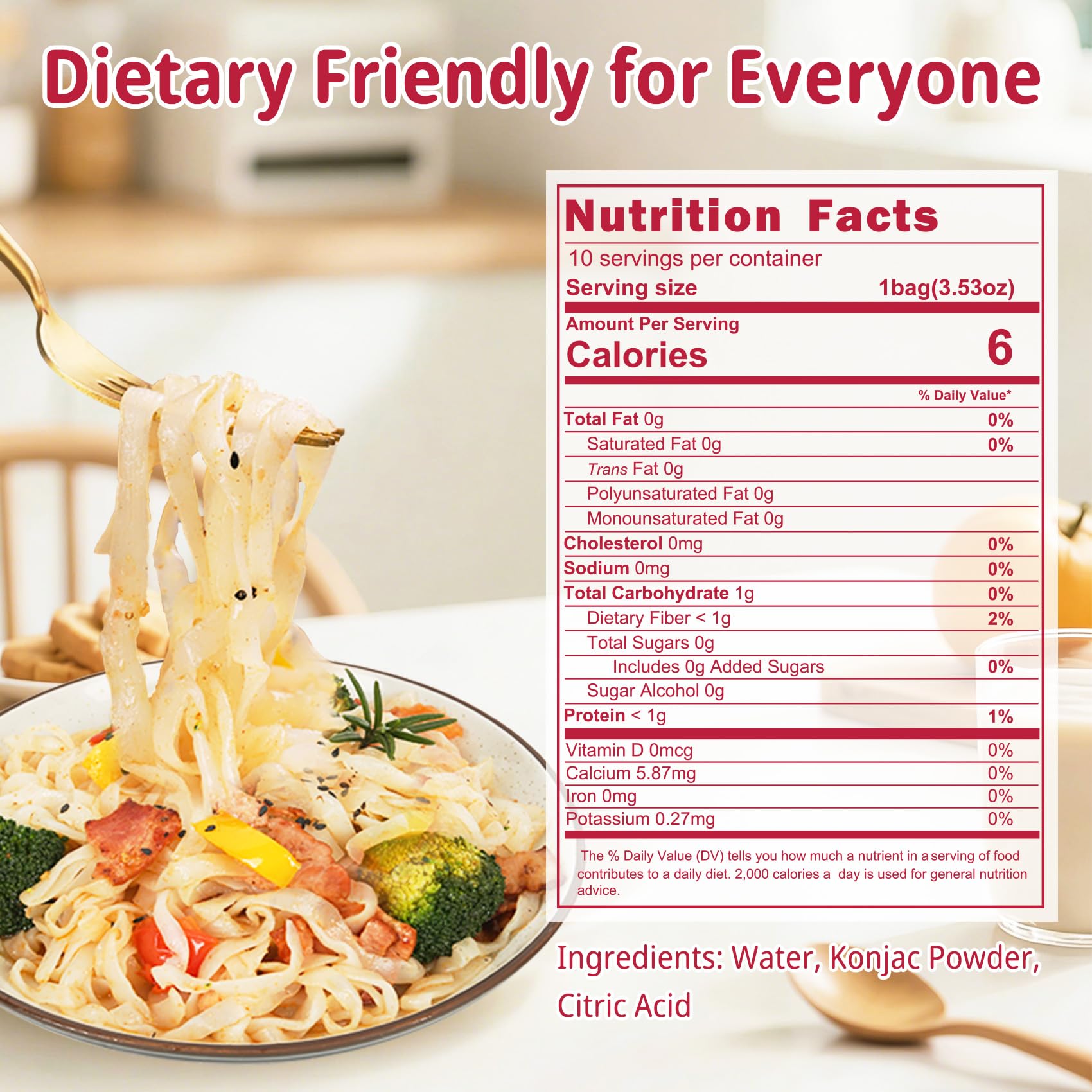 Volovero Konjac Noodles variety pack label shows gluten-free and sugar-free attributes