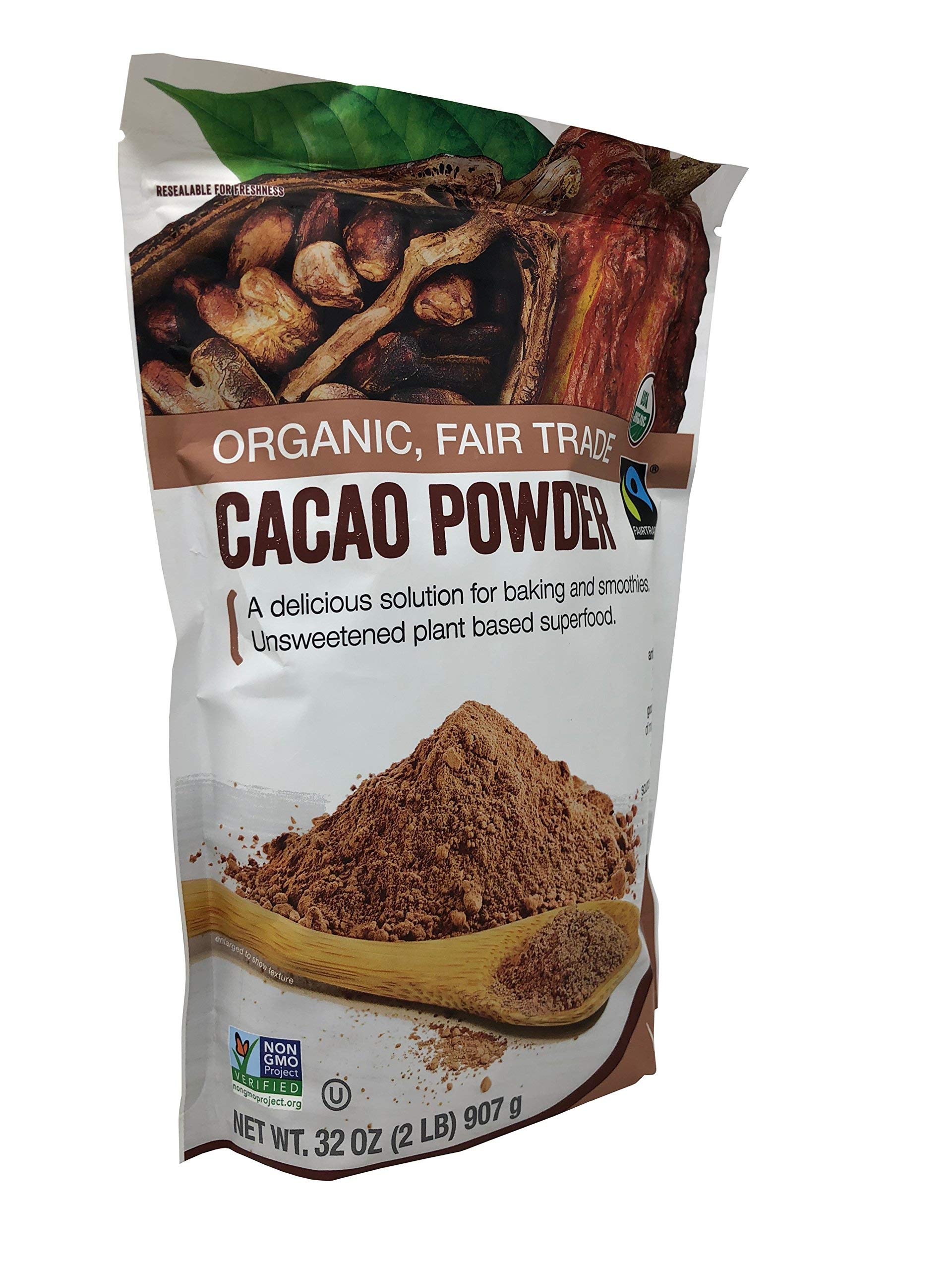 Volupta Organic cacao powder in jar, unsweetened flavor for hot beverages.