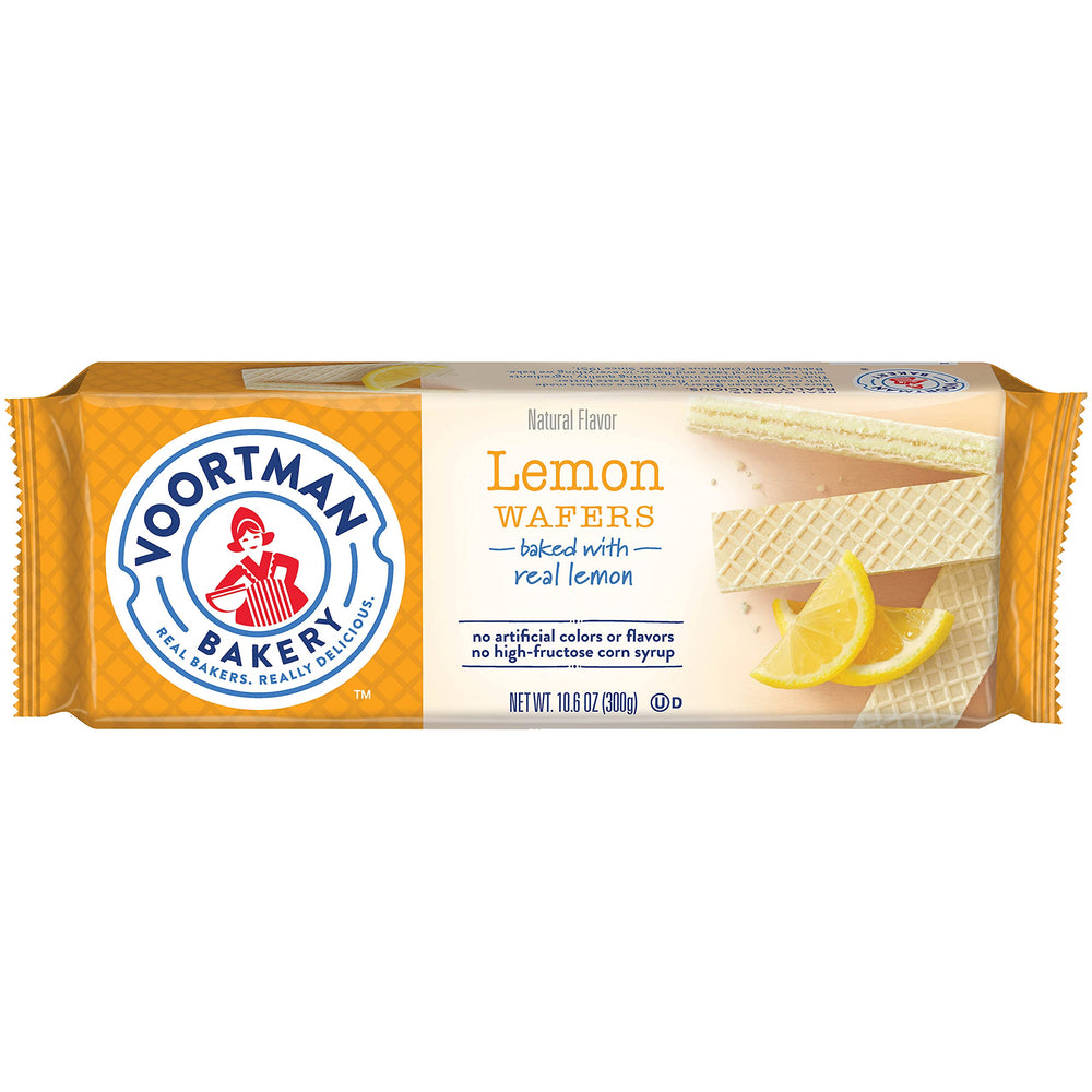 Voortman Lemon Wafers box for sharing and gifting, with bright citrus flavor and crisp crunch