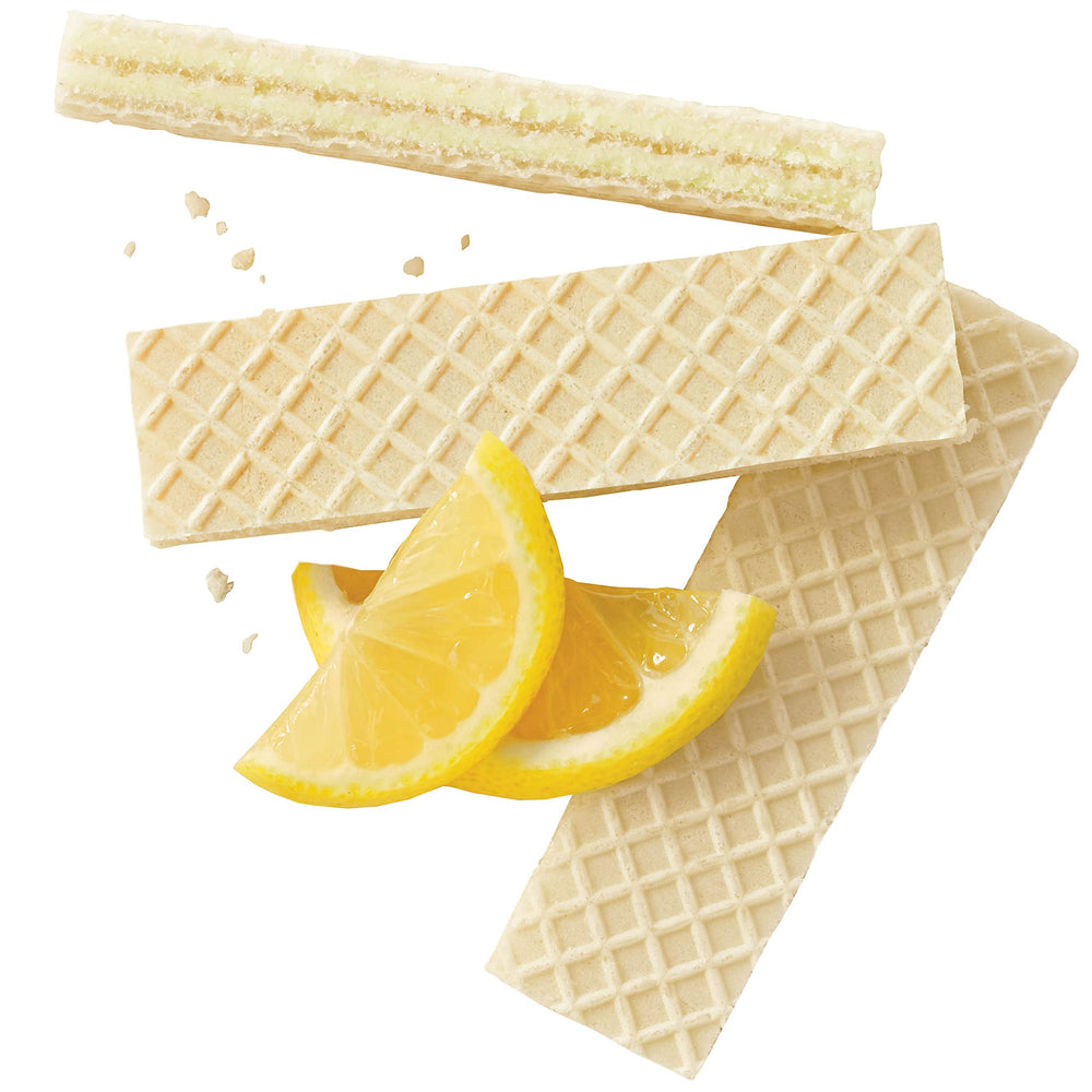 Voortman Lemon Wafers stacked, showcasing uniform wafer layers