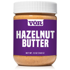 Vör Hazelnut Butter jar top view highlights pure, single-ingredient spread from Oregon hazelnuts.