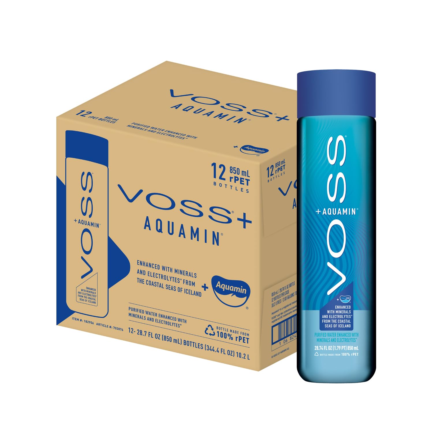 VOSS+ Aquamin 850ml bottle front view for on the go hydration