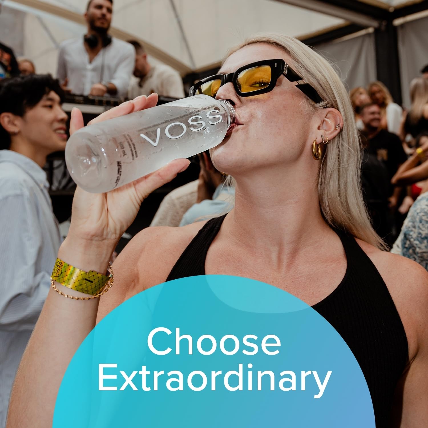 VOSS close-up shows low mineral content for a crisp taste
