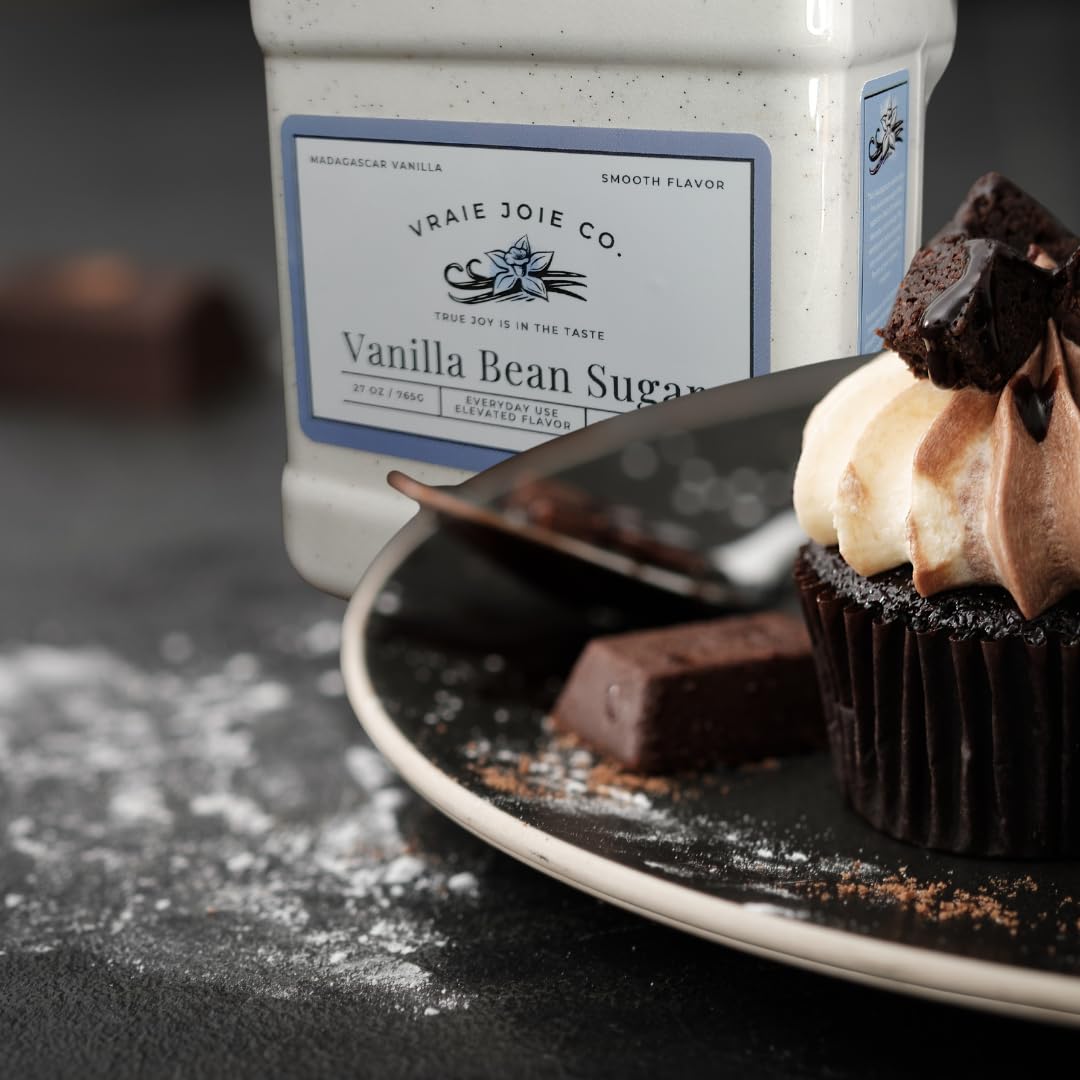 Vraie Joie Co resealable vanilla sugar jar preserves freshness between batches.