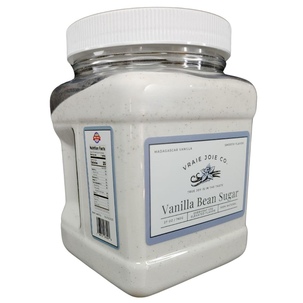 Vraie Joie Co vanilla sugar espresso dusting enhances coffee and pastries.