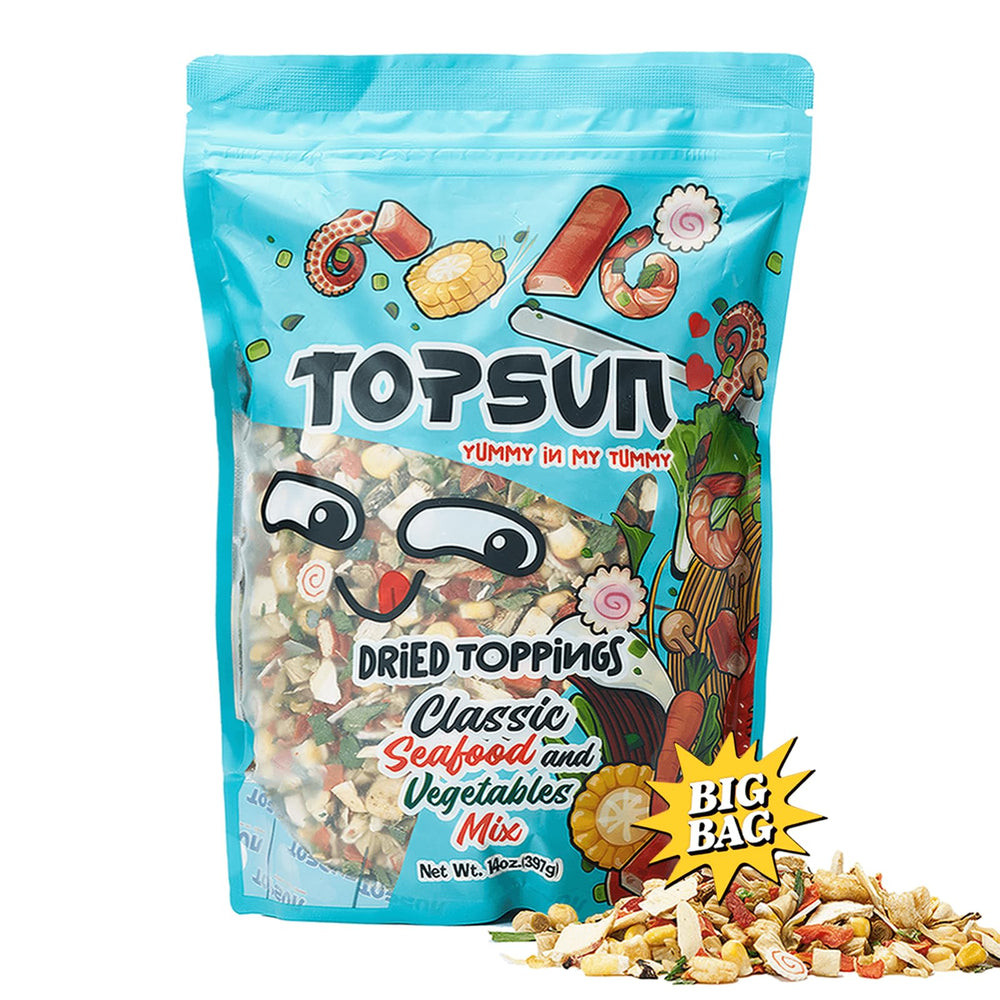 vSlice ramen toppings seafood mix bag front, convenient pantry staple for ramen