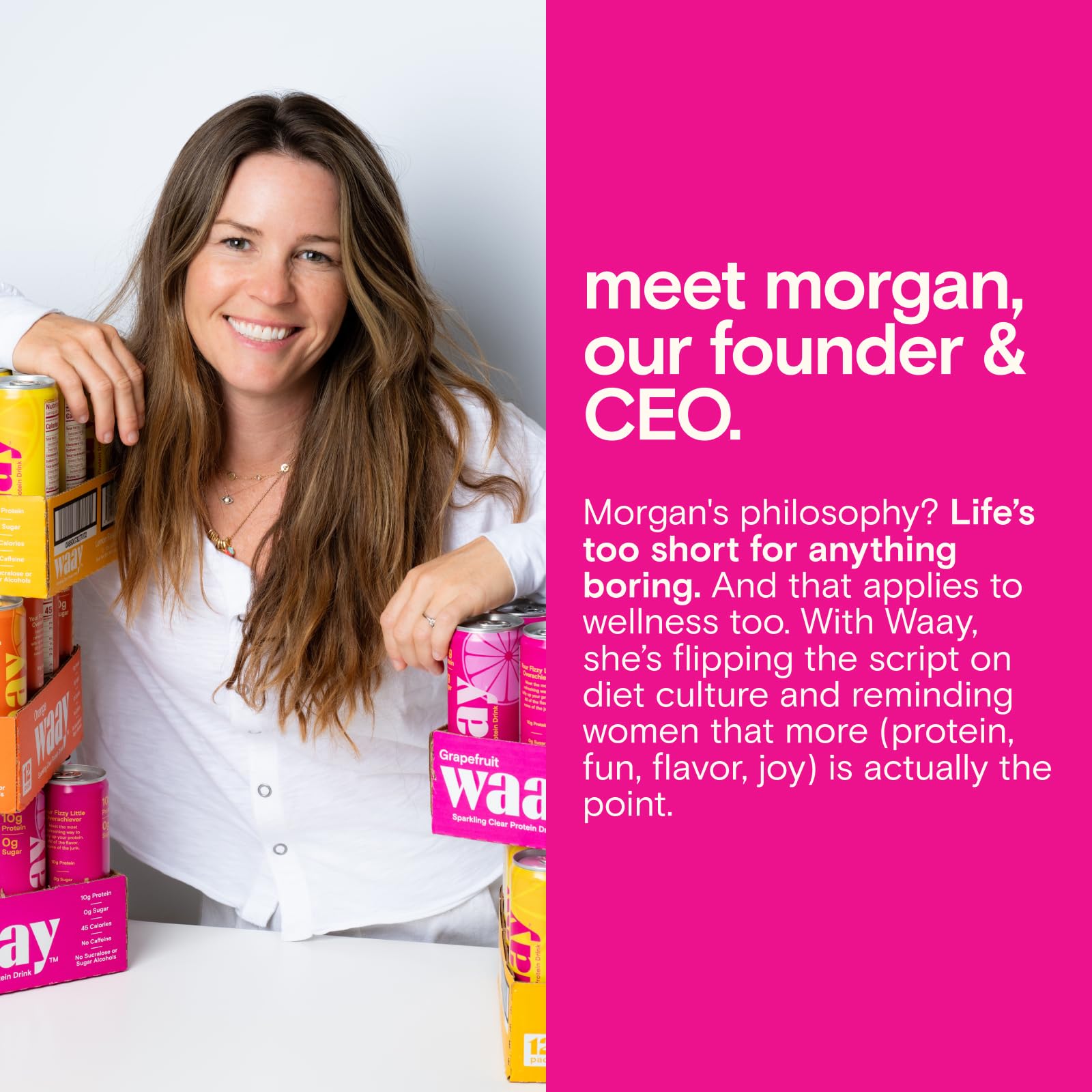 Waay label highlights whey isolate and collagen in a light, crisp drink.