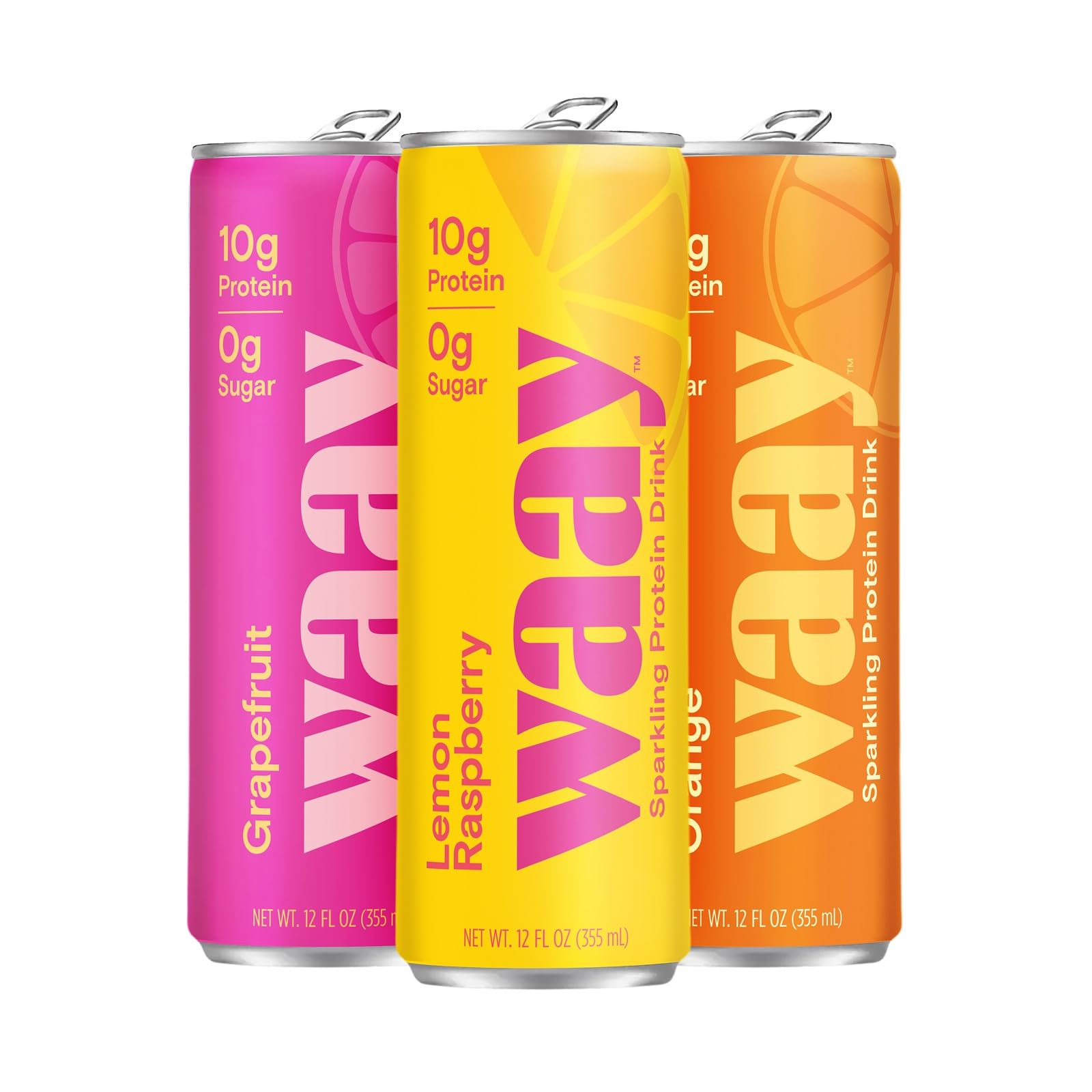 Waay Sparkling Clear Variety Pack cans offer a refreshing 10g protein boost.