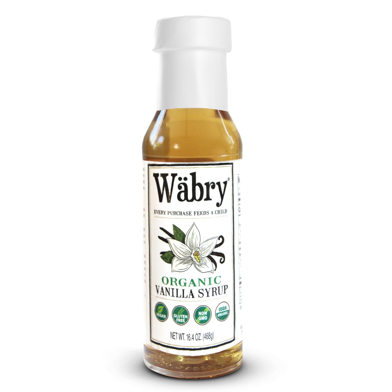 Wäbry Organic Vanilla Syrup bottle highlights clean, organic flavor for coffee and tea.