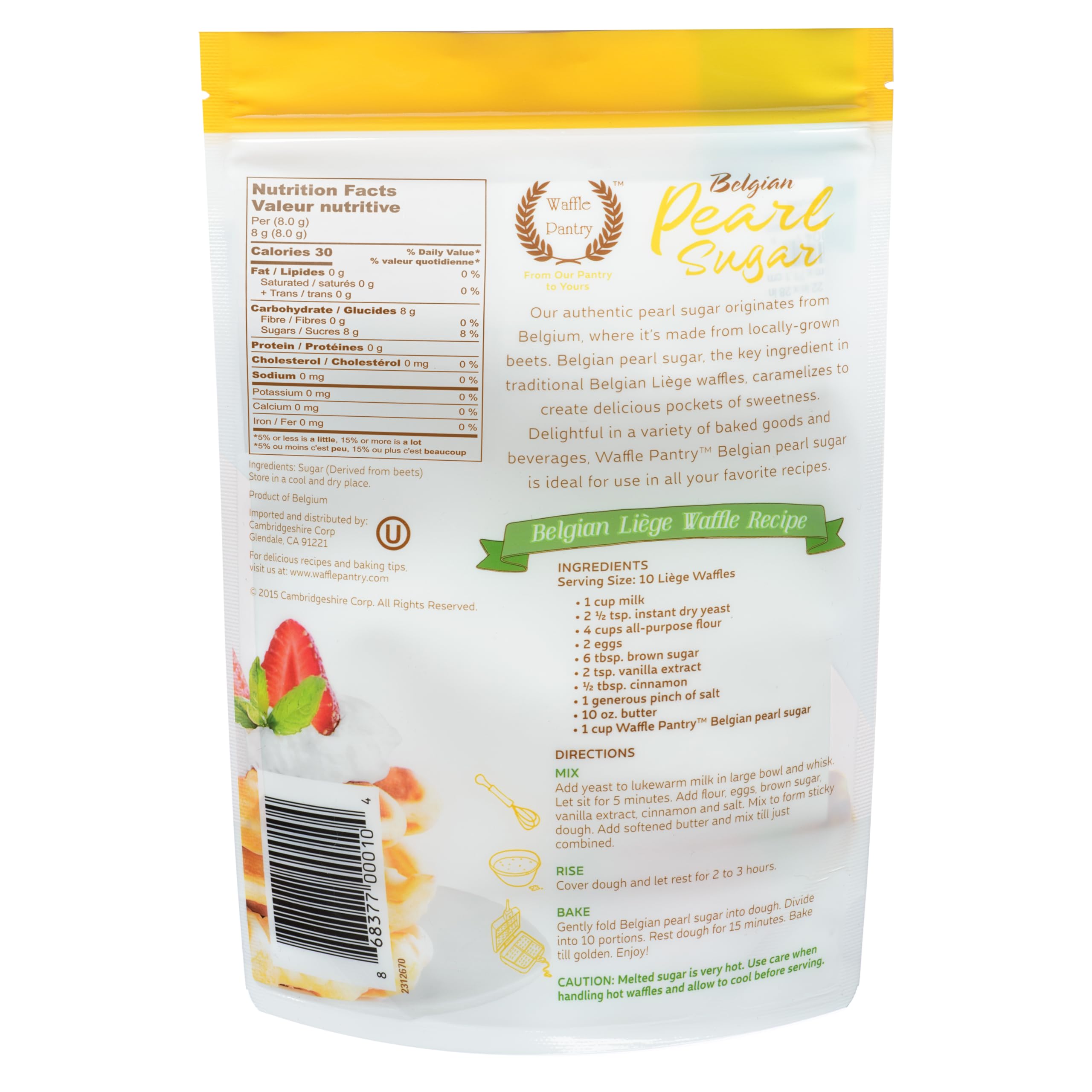Waffle Pantry Belgian Pearl Sugar closeup emphasizes pearl texture ideal for caramelization.