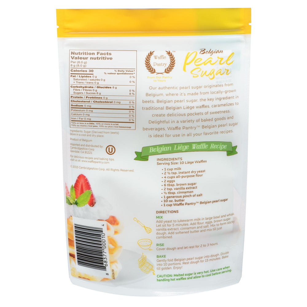 Waffle Pantry Belgian Pearl Sugar closeup emphasizes pearl texture ideal for caramelization.