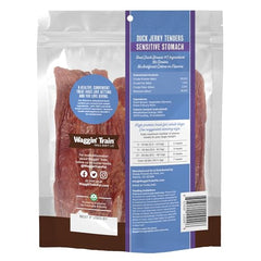 Close-up of Waggin' Train duck jerky texture and chewy pieces
