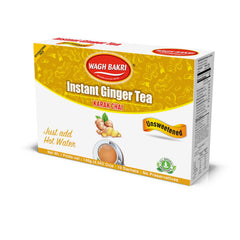 Wagh Bakri ginger tea label closeup highlights authentic ingredients.