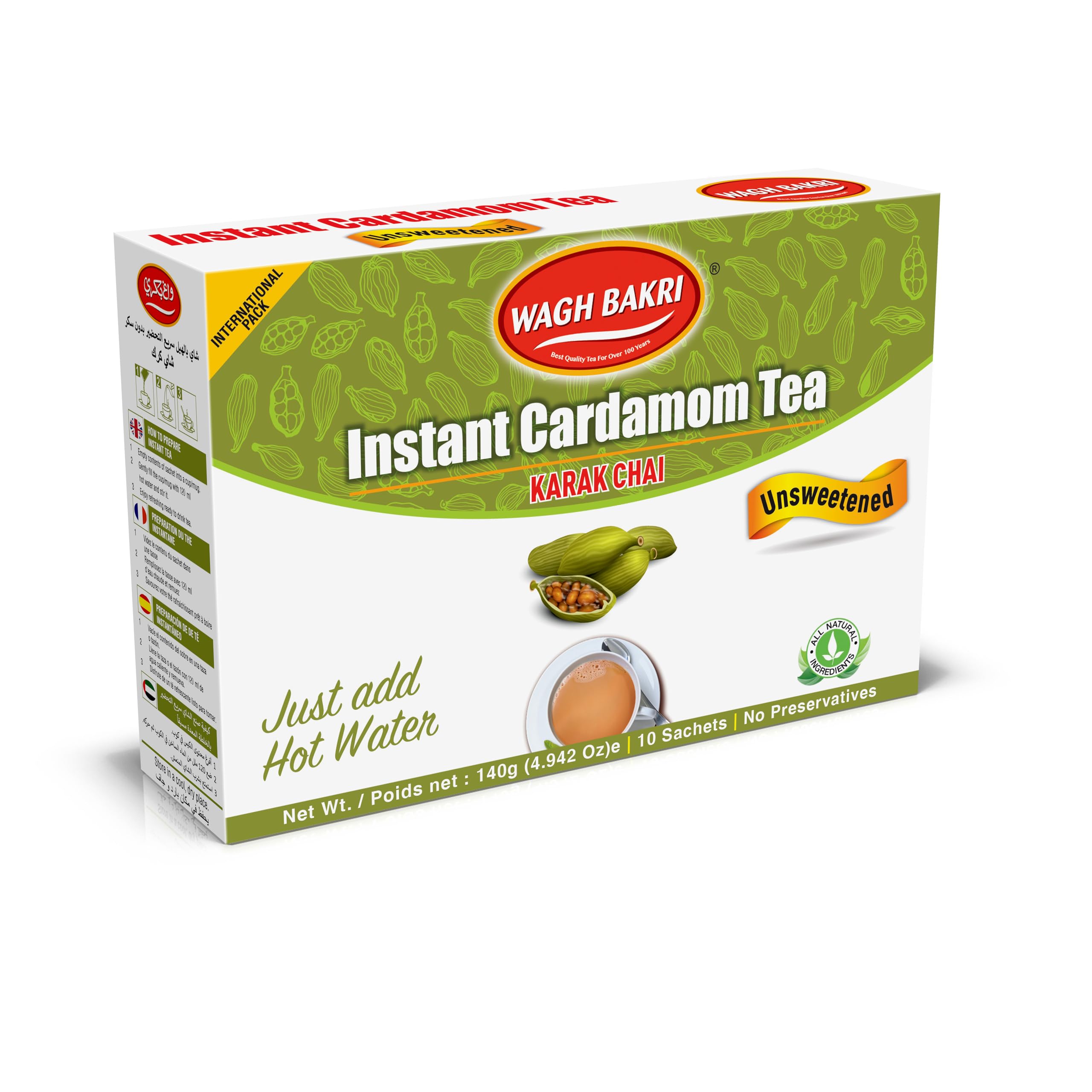 Wagh Bakri Instant Cardamom Tea cup steaming with aromatic cardamom aroma.