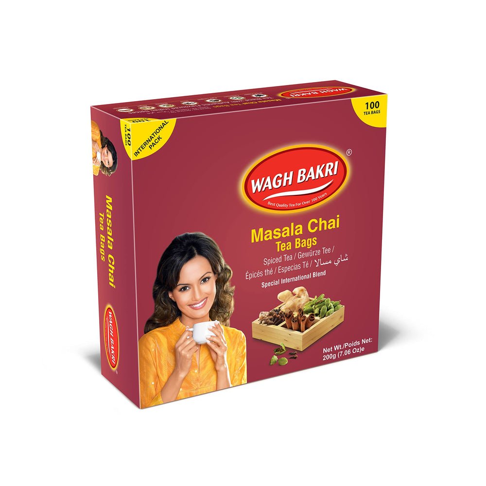 Wagh Bakri Masala Chai spice blend closeup highlights aroma and flavor