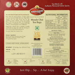 Wagh Bakri Masala Chai staple-free tea bags ready for quick brewing