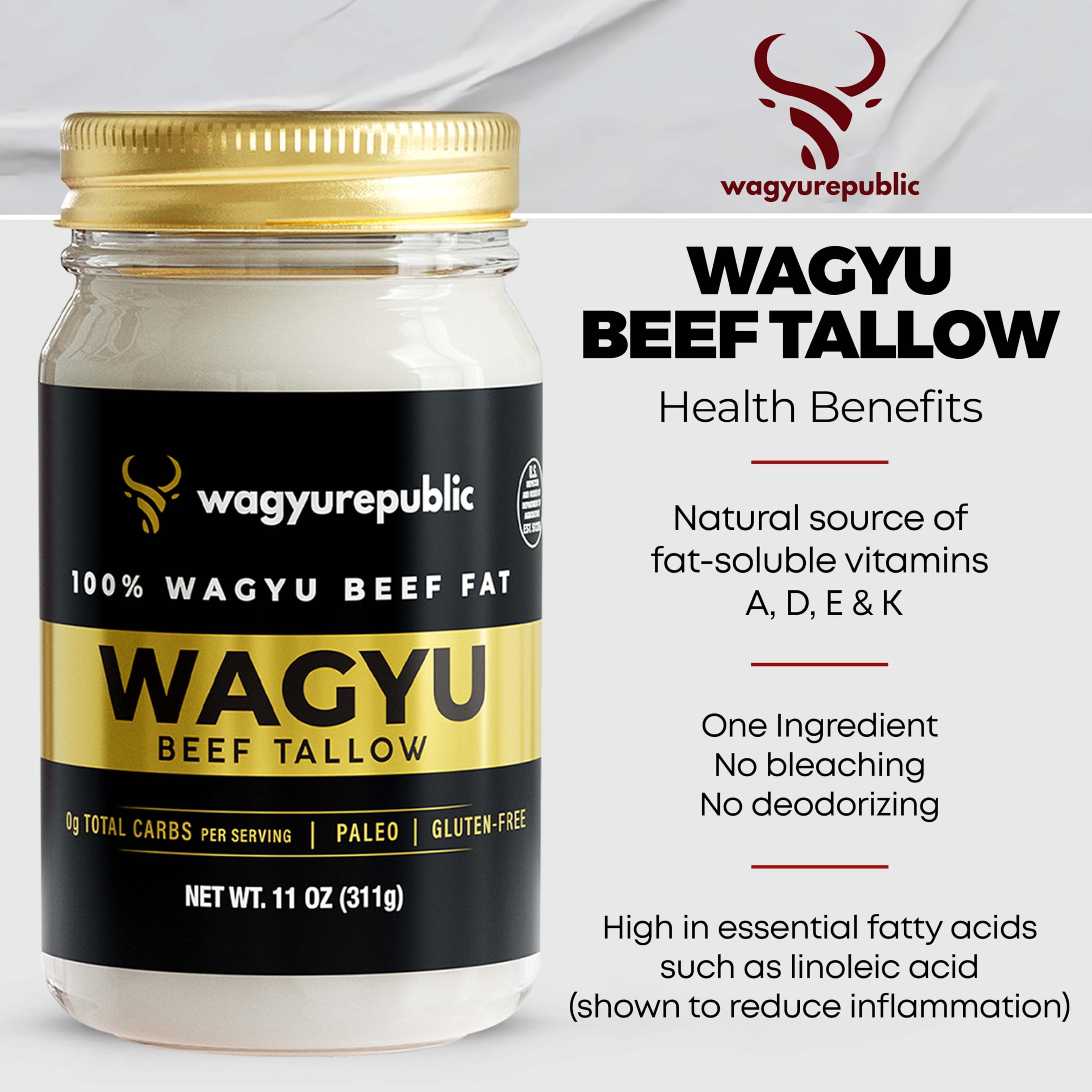 Wagyurepublic beef tallow being poured from a jar for sautéing.