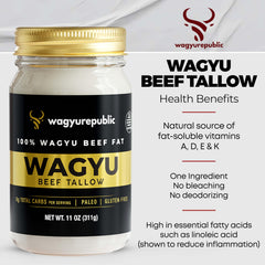 Wagyurepublic beef tallow being poured from a jar for sautéing.