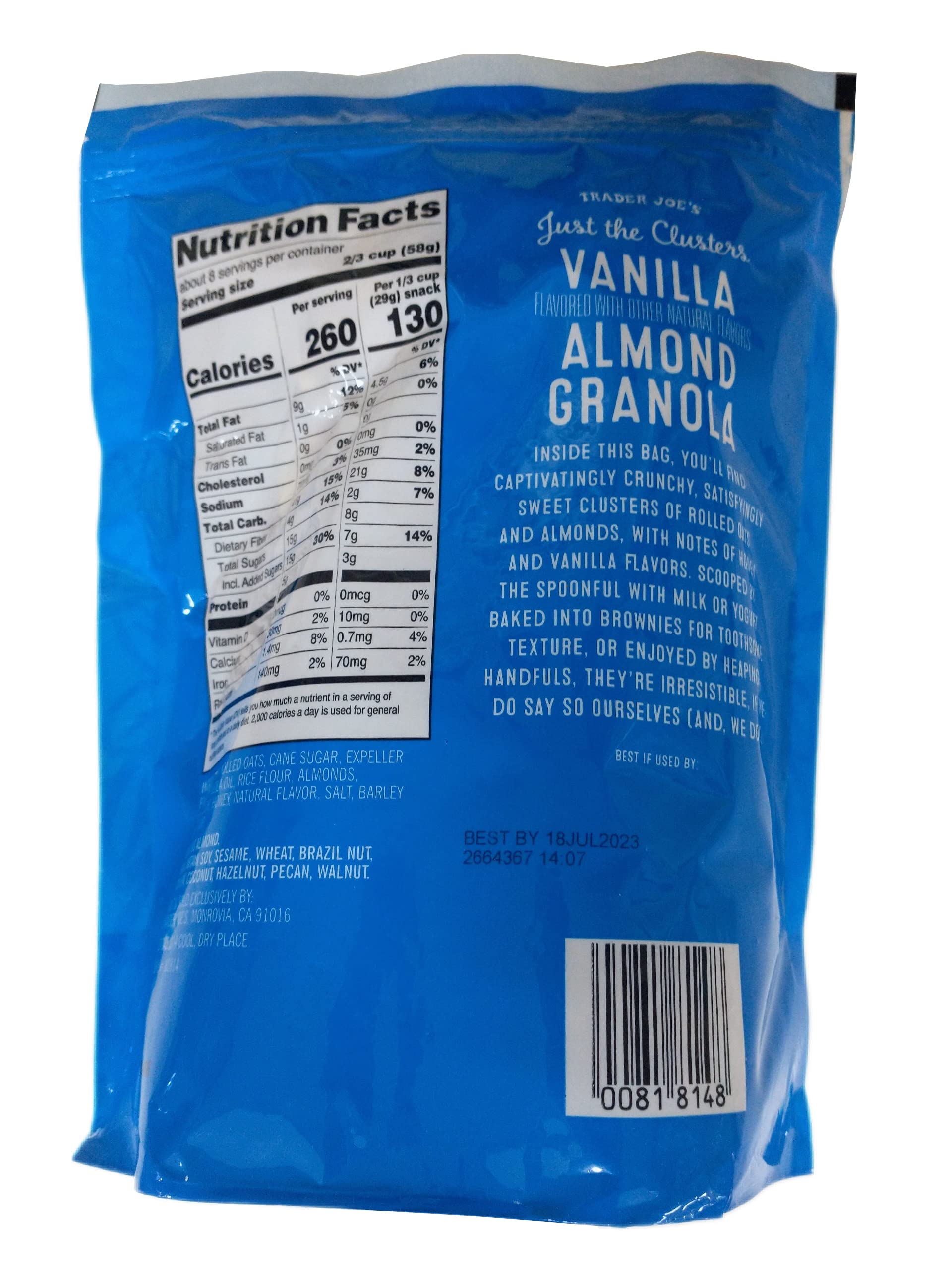 WAHALAA Trader Joe’s Vanilla Almond Granola Cereal served in a bowl with milk promises crunchy start.