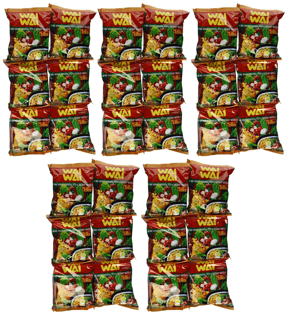 Wai Wai Oriental Style noodles packaging shown for quick meals