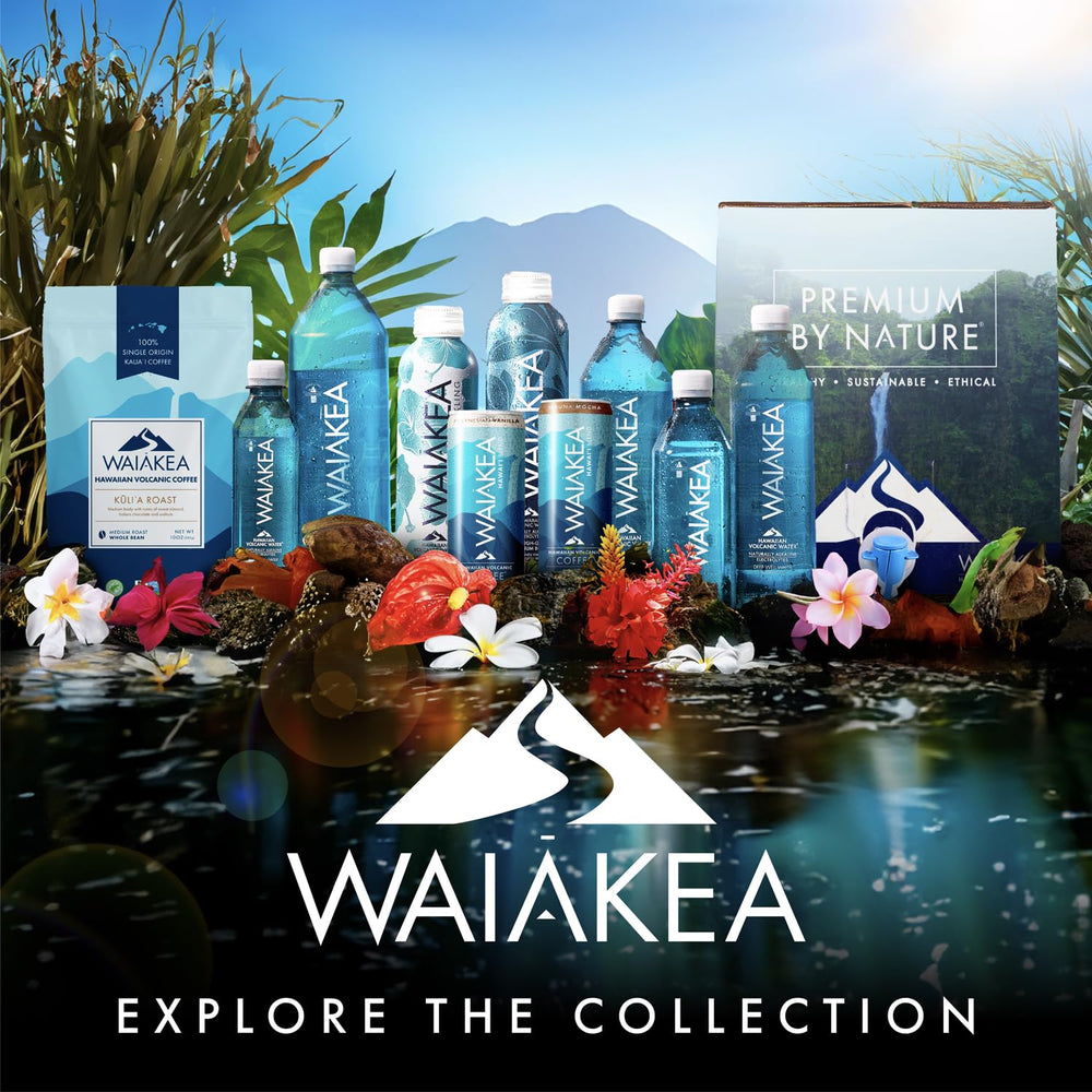 Waiakea eco-friendly recycled bottle emphasizes sustainable packaging.